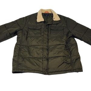 Lands' End Khaki Puffer Jacket with Fleece Lining